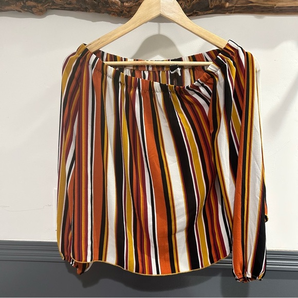 Windsor Striped Off-Shoulder Blouse Orange, Brown and Black - Medium - Picture 7 of 10